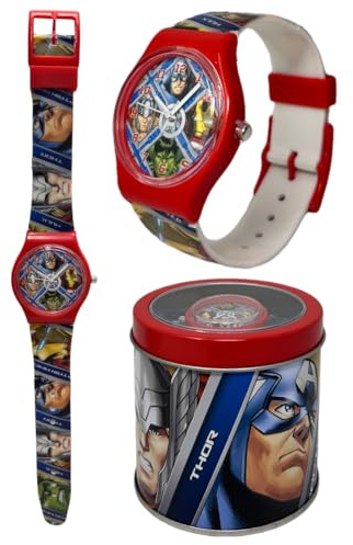 Avenger Marvel Analoge Armbanduhr für Kinder in Zinnbox, Rot
