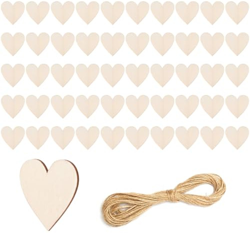 50 Stück Holzherzen, Holzherzen Zum Beschriften, Holz Herzen Klein Deko,Holzherzen Hochzeit Geschenkanhänger Herz,Holzherzen Streudeko Unbehandelt Für Gästebuch Beschriften DIY Handwerk Verzierungen