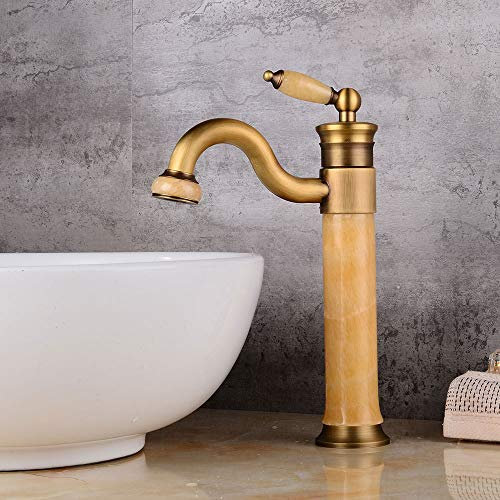 ABNNHK Jade Basin Faucet Top Basin Cold Water Mixer Washbasin Revolving Retro Bathroom Sink Faucet Single Handle Brass