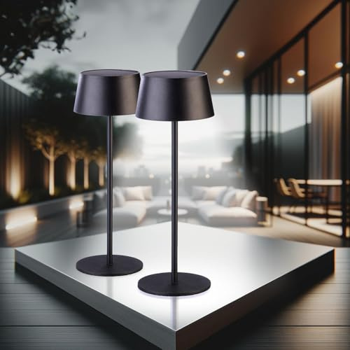 Lunartec LED Solar Tischlampe: 2er-Set LED-Solar-Tischleuchten, 150 Lumen, 1.200 mAh, dimmbar, USB (Tischlampe Outdoor, und Akku-Tischleuchte)