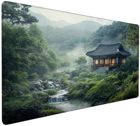 Grau Mousepad XXL 600 x 400 x 3 mm, Groß Gaming Mauspad Wasserfall Muster, Schreibtischunterlage rutschfeste Gummibasis, Wasserfest Mouse Pad Vernähte Kanten, Büro Deko, Geschenke für Frauen Z-376