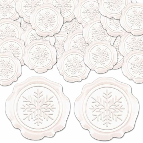 craspire 1 Box 25 Stück Schneeflocken Wachssiegelaufkleber Weihnachten Winter Schneeflocke Geprägte Vintage Weiß Umschlag Dekoration Siegelstempel Aufkleber Klebstoff Für Hochzeitseinladungskarten