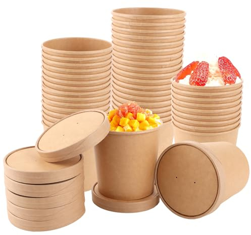 MUXHEL Lot de 50 gobelets en carton de 780 ml avec couvercle, tasses à soupe et à glace