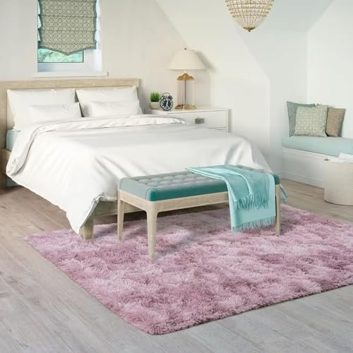 XUEDNGM Teppich Flauschig Langflor Teppich 80 x 90 cm Waschbar Flauschig Weich rutschfest Moderne Deko Kunstfaser Fellteppich Langflor Wohnzimmerteppich für Wohnzimmer, Schlafzimmer, lila rosa
