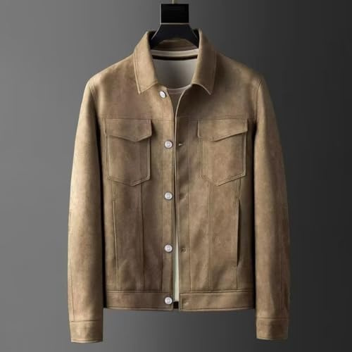 Trendy - Chaqueta corta tipo cargo de piel de ante para hombre, estilo vintage, resistente al Reino Unido, color gris