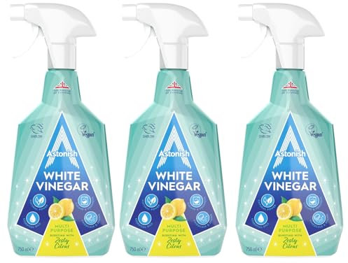 Astonish Multipurpose Cleaning Spray with White Vinegar, Powerful Cleaning for Surfaces, Zesty Lemon Scent, 3 x 750ml