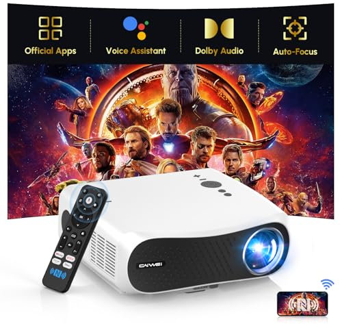 4K LED Beamer HDMI2.1 Tageslicht, 2025 Smart Android TV mit YouTube Apps, Dolby Audio, WiFi6, Bluetooth5.4, NFC Cast, Autofokus Trapezkorrektur, 2200ANSI HDR Projektor 1080P Decke Gaming Heimkino