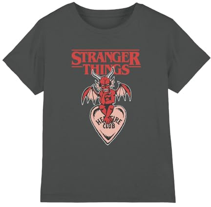 Stranger Things Hellfire Hjärta Flickor T-shirt, Träkol, 12-13 år, Träkol, 12-13 År