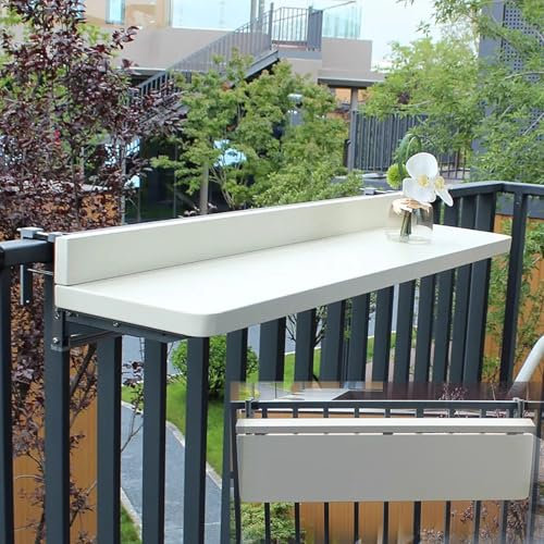 XRRJFYH Klapptisch Balkon Metall Balkontisch Wetterfest Balkon Tisch Klappbar Balkontisch Hängend Balkonhängetisch, 5-stufige Höhenverstellung(White,120cm/47in)