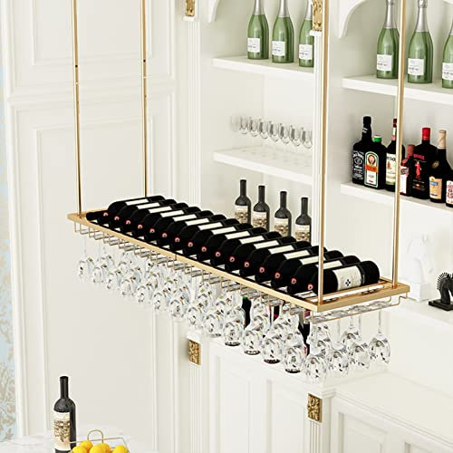 XCHSXYL Weinglasregal, Hängendes Weinregal, Deckendekoration, Weinglasregal für Bars, Restaurants, Küchen, Stielglashalter, Höhenverstellbar (Größe: 60 x 27 x 8 cm)