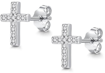 Cangall Silver Stud Earrings for Women, 925 Sterling Silver Cross Stud Earrings with Zircon, Hypoallergenic Small Sleeper Cartilage Studs Earrings, Dainty CZ Trendy Earrings Jewelry Gifts for Girls