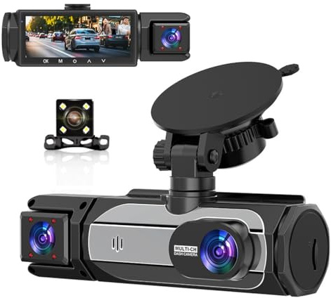 3 telecamere Dash Cam per auto, telecamere anteriori interne laterali e posteriori DVR per auto, visione notturna IR 1080P + 480P + 480P registrazione simultanea videoregistratore