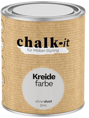 chalk-it Kreidefarbe 750ml (04) Silver Dust Shabby Chic Möbel Farbe | Holzlack Natur Vintage Look Möbellack Erfüllt EN71-3 Sicher Kindermöbel Spielzeuge