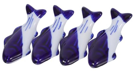 SHINEOFI 4pcs Fish Shape Pen Holder Porcelain Brush Rest for Desk Aesthetic Calligraphy Stand Robust Ceramic Paintbrush Holder Kawaii Desk Accessories