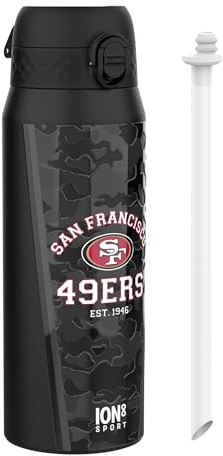 NFL San Francisco 49ers Gourde Thermique Avec Paille Amovible, 750ml/24oz, Bouteille Étanche À Isolation Sous Vide, Facile À Ouvrir, Verrou Sécurisé, Passe Au Lave-Vaisselle, Couvercle Rabattable
