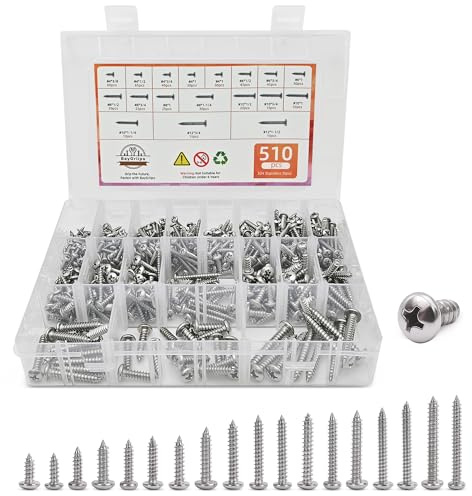 510 PSC Stainless Steel Screw Assortment Kit - #4#6#8#10#12 Phillips Pan Head, Self-Tapping for Wood & Metal