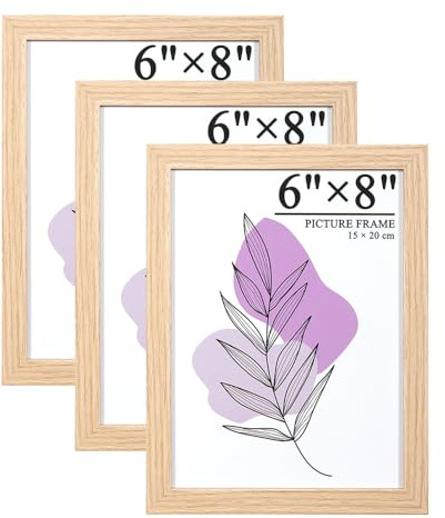 Baoee Bilderrahmen Eiche 15x20cm 3er Set, Holz Fotorahmen mit Acrylglas zum aufhängen und aufstellen, MDF-Holzrahmen für Fotos, Bilder