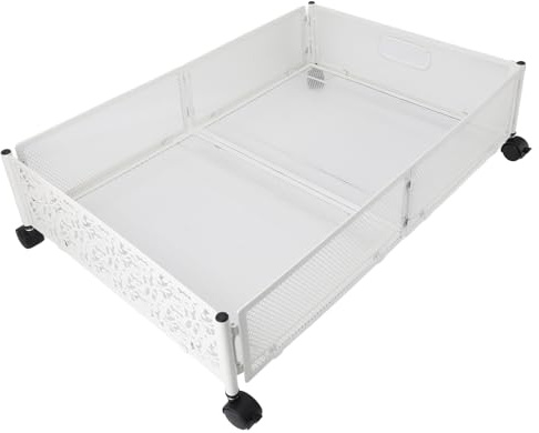 TOPINCN Sotto Letti con Ruote, Contenitori di Stoccaggio Aldernato per Coperte di Scarpe da Abbigliamento, Pieghevole Sotto il Letto Organizzatore in Acciaio a Carbone Sotto i Cassetti (WHITE)