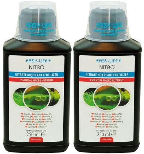 Easy Life Nitro 2er Pack – 2X 250 ml Flüssiger Nitrat-Dünger für Aquarium-Pflanzen, unterstützt gesundes Wachstum, kräftige Blätter, einfache Anwendung, sicher für Fische