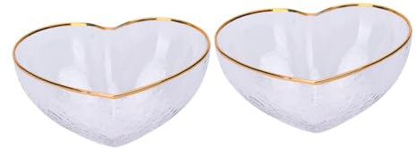 CIYODO 2pcs Heart-Shaped Glass Dessert Bowls Small Multi-Functional Fruit Holders Decorative Tableware for Salad Snacks Candy Household Use