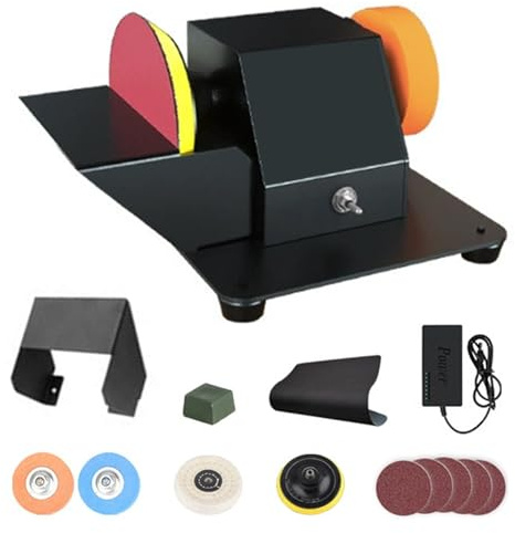 250W Bench Grinder Mini Sander, 2-in-1 Polishing/Sanding Machine, 7-Speed Bench Sander Polisher Kit, with Fine/Coarse Grinding Wheels, Sanding Disc, Buffing Wheel, for Metal Derusting, Wood, DIY