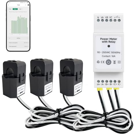 OWON Contador de electricidad inteligente con relé, contador de energía compatible con Tuya para sistema monofásico y trifásico, contacto seco de 16 A, control de voltaje y potencia en tiempo real