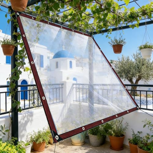 Toldo Transparente 120 x 150 cm Duradera Resistente a Los Rayos UV Desgarros, Multiusos Lona Reforzada Universal con Cuerda para Leña, Muebles, Jardín, Piscinia, Vehículos, Color Transparente