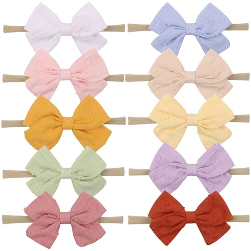 SUBTAVIK 10 Stycken Hårband för Babyflickor, Mjuka Rosetter för Spädbarn och Småbarn, 10 Färger