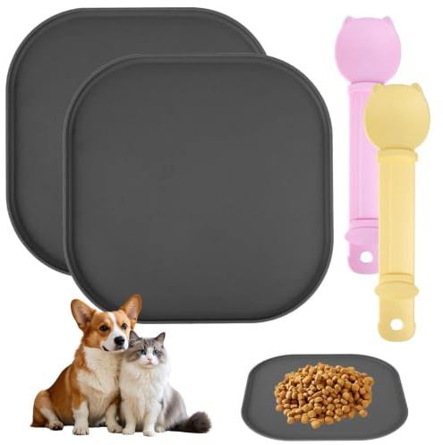 2 Stück Napfunterlage Hund | Wasserfeste Silikon Futtermatte, Quadratisches Futtertablett, rutschfeste Napfunterlage Katzen für Hunde und Katzen - Lebensmittelecht, 26x26cm