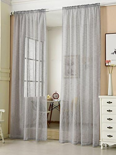 WOLTU 2x Gardin Halvt Genomskinlig Med Öglor Linne Look, Dubbel Wrap Med Öglor, Garn Fönster Dekorativ Halsduk för Vardagsrum Sovrum, 140 x 175 cm, Ljusgrå