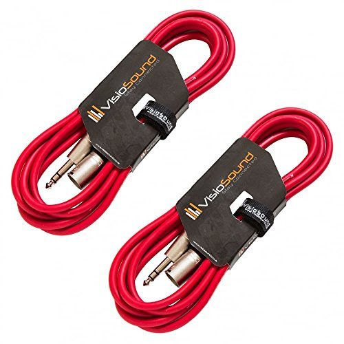 Male XLR to 6.35mm Stereo TRS Jack Lead Audio Cable 2 Pack 3m Red/Red | 2 x Noiseless OFC Balanced Signal, Audio, Speaker, Patch Cable / 4 Colours