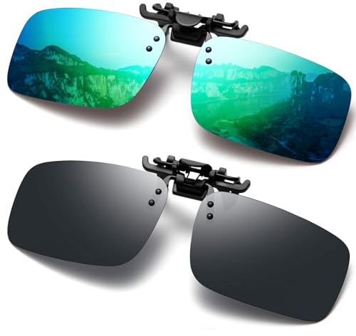 FRAZALA Polarized Clip-on Sunglasses over Prescription Glasses Anti-Glare UV Protection Fishing Driving Sun Glasses Unisex (Green + Black)