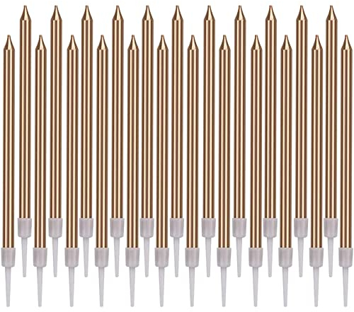 LUTER Metallico Candeline Torta Compleanno Lunghe con Il Titolare Champagne Gold Candele per la Decorazione della Festa Nuziale di Compleanno(48 Pezzi)