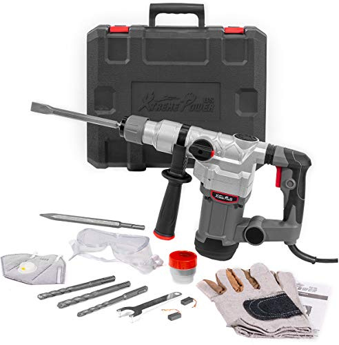 XtremepowerUS 1200W Electric Rotary Hammer SDS Plus Drill Swivel Adjustable Handle Drilling With Flat Chisels, Point Chisels and 3 Drill Bits Carrying Case