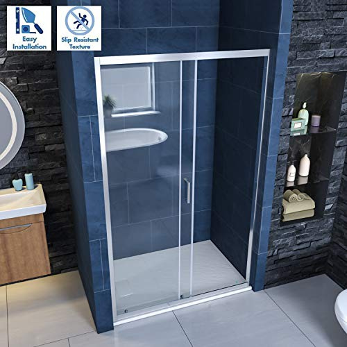ELEGANT Reversible 1200x800mm Sliding Glass Shower Enclosure with Slip-Resistance Shower Tray- 6mm Safety Glass Panel Bathroom Cubicle Door