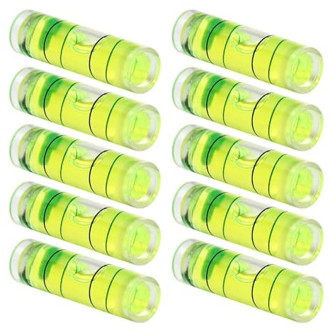 Hegebeck 10Pcs Small Cylindrical Bubble Spirit Level Vials, 9.5×34 mm/ 0.37×1.34 inch PMMA Frame Mural Hanging Measuring Instruments Layout Tools