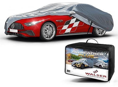 WALSER Premium Abdeckplane Auto All Weather Plus Qualitätssieger Sehr Gut*, Abdeckplane wasserdicht, Auto Abdeckplane, Autoplane UV-beständig, Autoabdeckung Outdoor, Autogarage Abdeckung Größe 2 grau