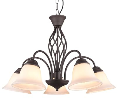 meineWunschleuchte Pendel-Leuchte 5-flammig in Rostoptik mit Glasschirmen | Ø60cm, mit 5x E14 LED, große Hängelampe Landhausstil, für Wohnzimmer & Esstisch hängend, rustikales Design, mehrflammig