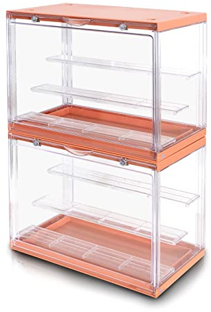 Vetrina in Acrilico trasparente; Multi step per collezione Lego, Statuine, Modellini; Box Espositore Gadget, Action Figure Organizzatore oggetti da collezione; (Arancione, Set da 2 (17*30*23CM))