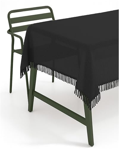 texpot Gartentischdecke 130 x 160 cm Schwarz mit Fransen wetterfest geschäumt rutschfest