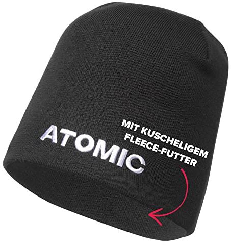 ATOMIC ALPS Beanie - Schwarz - Mütze für Herren & Damen - Weiche & atmungsaktive Mützen - Warme Wintermütze aus hautsympathischem Material - Bequeme & Schlichte Fleece-Mütze