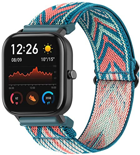 SITAFU Cinturino Per Amazfit GTS/Amazfit Bip,20mm Nylon Elastico Intrecciato Braccialetto per Amazfit GTS 2 Mini/GTS 3 /GTS 4 - Regolabile Ricambio per Amazfit Bip U//Bip U Pro/Bip S