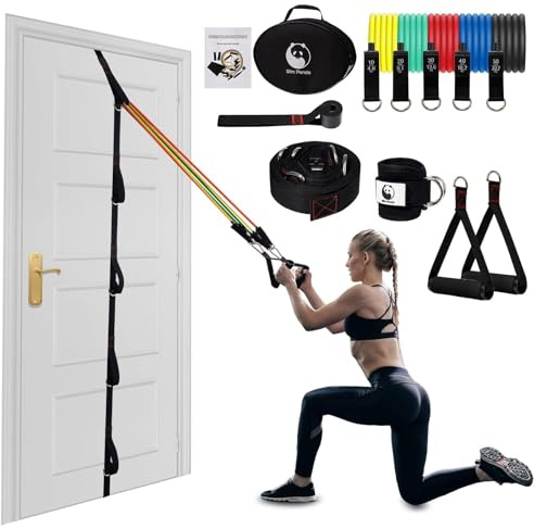 Slim Panda 11-Piece Door Anchor Strap for Resistance Bands - Complete Resistance Band Door Anchor System with 5 Stackable Bands - Home Gym for Full Body Strength Training - Fits up to 8FT