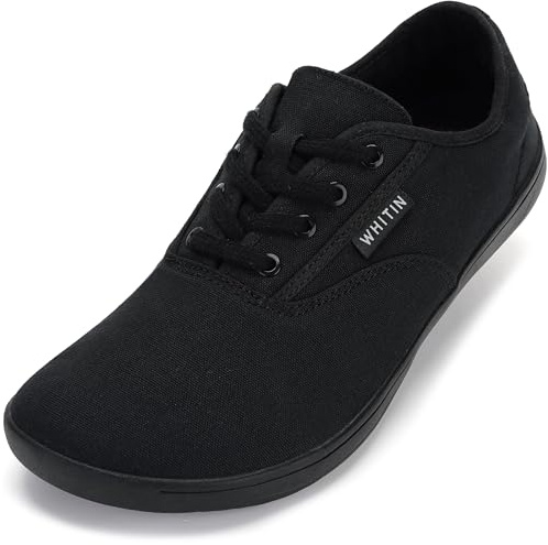 WHITIN Canvas Wide Barefoot Sneakers for Men Toe Box Minimalist Zero Drop Sole Shoes Minimus Extra Width Fit Size 10 10W Black 44