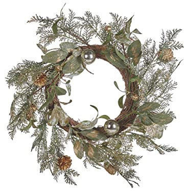 Weihnachtskranz grün/Gold ⌀ 45 cm rund künstlich mit Zapfen und Kugeln Hovila