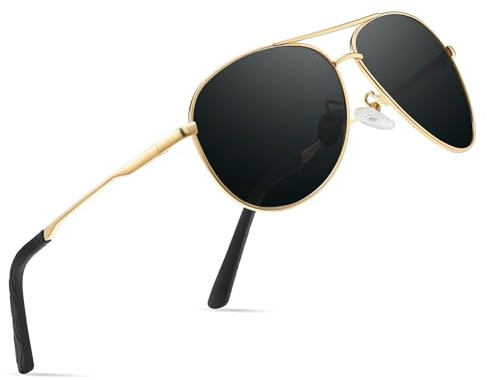 wearPro Sonnenbrille-Herren-Damen-Polarisiert Premium Metallrahmen Sonnenbrillen Unisex mit UV400 Schutz Vintage Schwarz Fahrerbrille (3-Gold Rahmen/Schwarze Linsen)