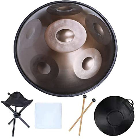 PROPFE Handpan-Trommel in d-Moll, 6 Noten 18 Zoll Handpan-Drum-Instrument, Stahl-Handtrommel mit weicher Handpan-Tasche, 2 Handpan-Schlägel, Handpan-Ständer.