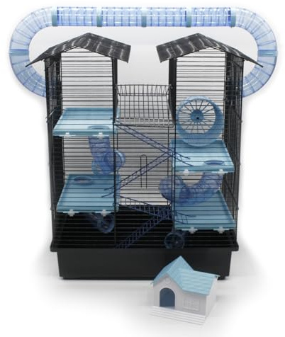 ZooPaul Nagerkäfig Hamsterkäfig XXL CH2 Plus mit Zubehör Maus Hamster Käfig Tunnelsystem Haus (Schwarz Blau)