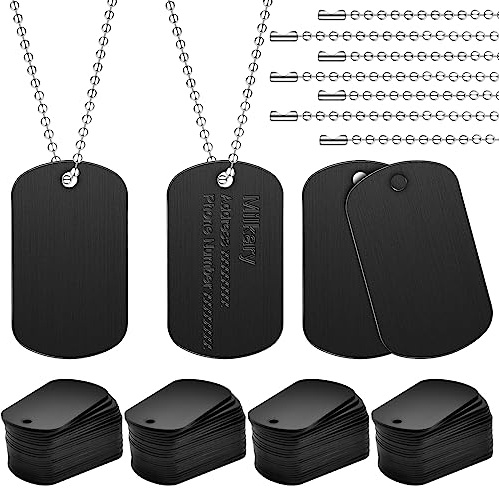Milkary 200-teiliges Militär-Erkennungsmarken-Set, rechteckig, blanko, Metall, Stempelanhänger, inklusive 100 Stück Aluminium und 100 Kugelstahlketten, personalisierte Haustiermarken für DIY,