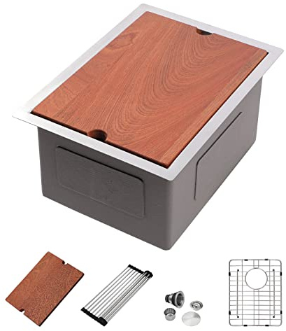 Dcolora 43,2 cm Unterbau-Bar Spüle Workstation Edelstahl Küchenspüle Bar Vorbereitung mit Ledge Runde Ecke X Rillen 16 Gauge Einzelschüssel RV Camper DC-U7735